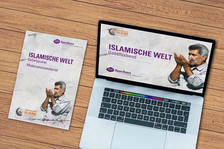 Mock-up mit den Inhalten des Gebetspakets für die islamische Welt