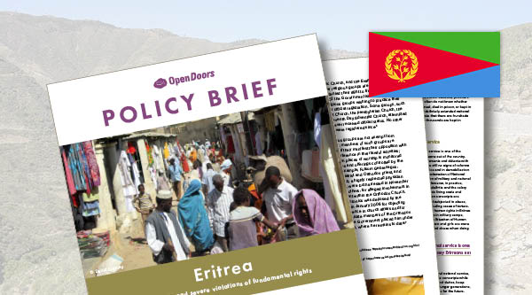 Drei Dokumente aus dem Policy Brief von Eritrea mit der eritreischen Flagge darauf