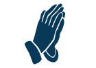 Eine blaue Grafik zeigt betende Hände