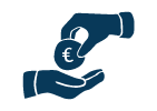 Blaue Grafik mit spendenden Händen