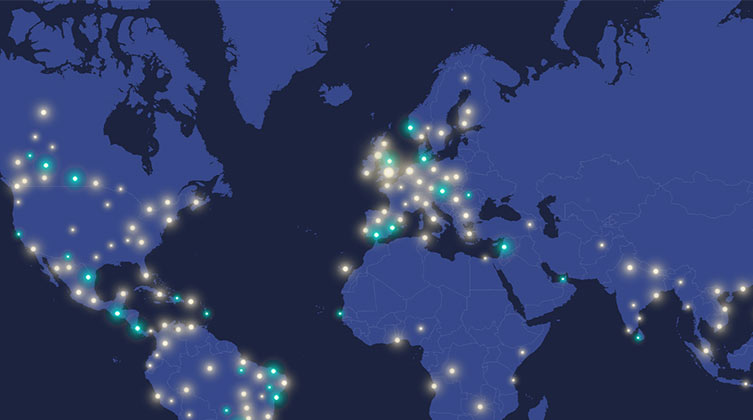 Die interaktive Weltkarte zeigt an welchen Orten Menschen sich in die Gebetsinitiative eingeklinkt haben.