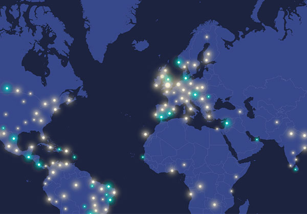 Die interaktive Weltkarte zeigt an welchen Orten Menschen sich in die Gebetsinitiative eingeklinkt haben.