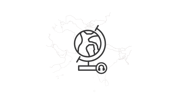 Globus als Icon mit grauer Weltkarte im Hintergrund