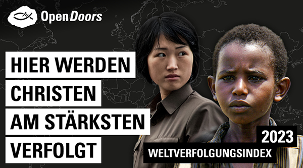 Ein afrikanischer Junge und eine chinesische Frau in schwarzer Kleidung und daneben die Überschrift zum Video hier werden Christen am stärksten verfolgt