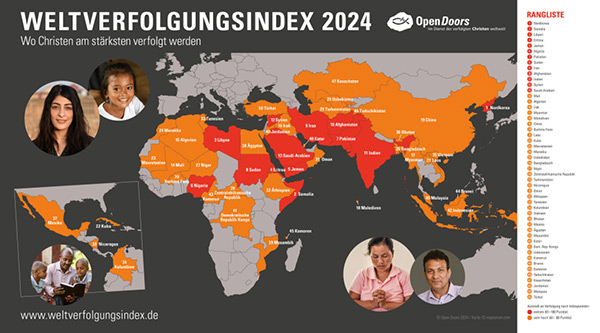 Karte des Weltverfolgungsindex 2024 mit Rangliste