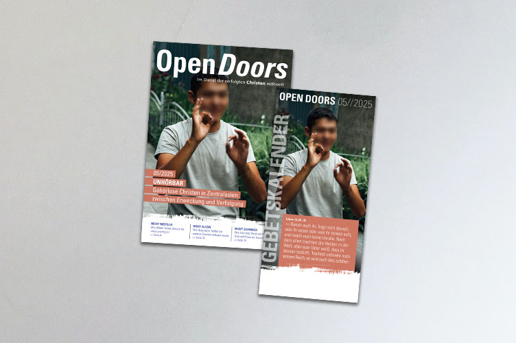 Produktabbildung des Open Doors Monatsmagazins und des Gebetskalenders für den aktuellen Monat.