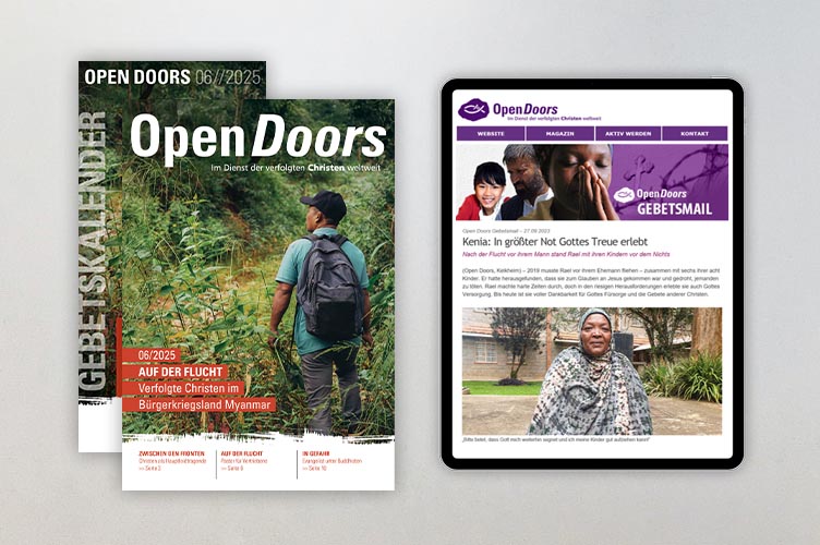Produktabbildung des Open Doors Monatsmagazins und des Gebetskalenders für den aktuellen Monat.