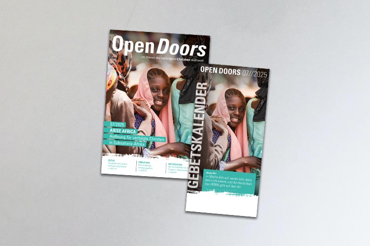 Produktabbildung des Open Doors Monatsmagazins und des Gebetskalenders für den aktuellen Monat.