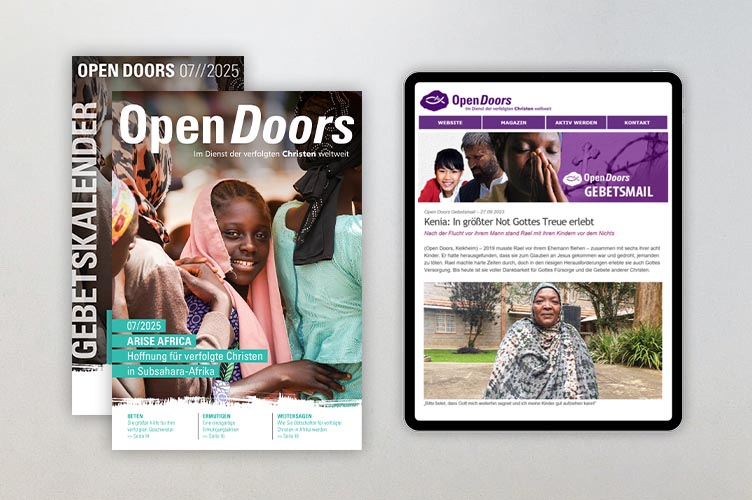 Produktabbildung des Open Doors Monatsmagazins und des Gebetskalenders für den aktuellen Monat.
