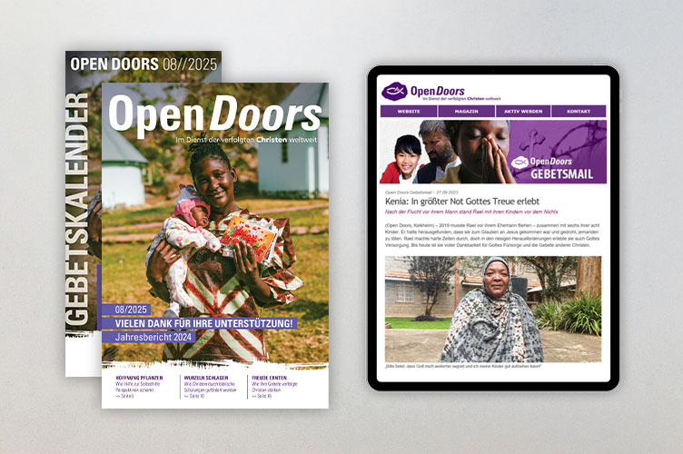 Produktabbildung des Open Doors Monatsmagazins und des Gebetskalenders für den aktuellen Monat.