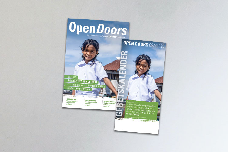 Produktabbildung des Open Doors Monatsmagazins und des Gebetskalenders für den aktuellen Monat.