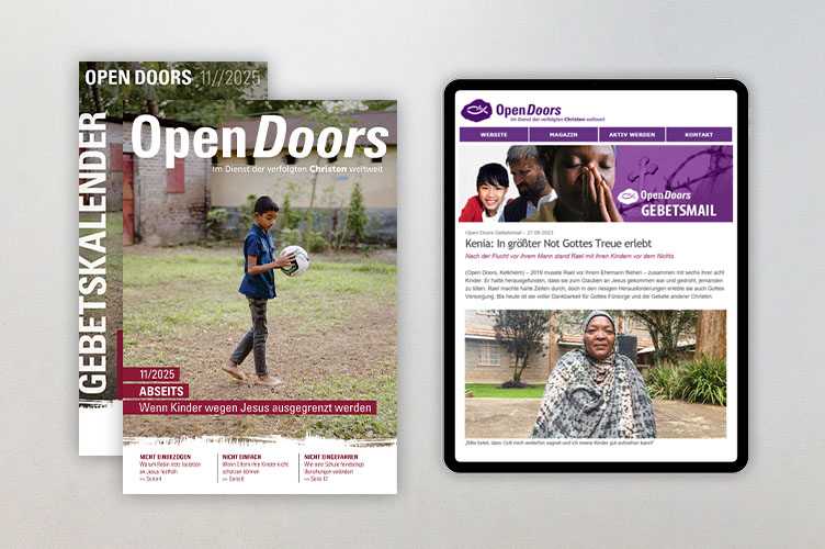 Produktabbildung des Open Doors Monatsmagazins und des Gebetskalenders für den aktuellen Monat.