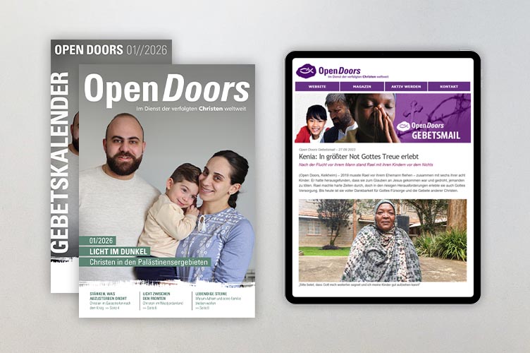 Produktabbildung des Open Doors Monatsmagazins und des Gebetskalenders für den aktuellen Monat.