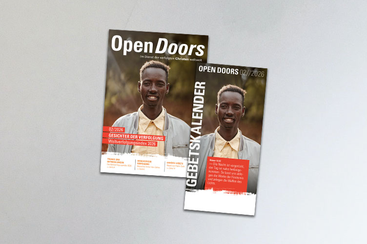 Produktabbildung des Open Doors Monatsmagazins und des Gebetskalenders für den aktuellen Monat.