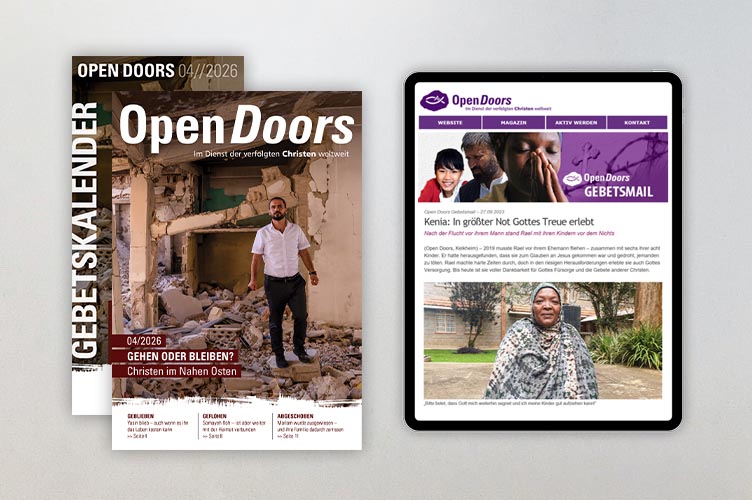 Produktabbildung des Open Doors Monatsmagazins und des Gebetskalenders für den aktuellen Monat.