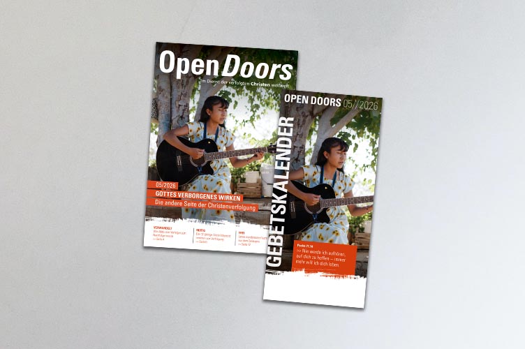 Produktabbildung des Open Doors Monatsmagazins und des Gebetskalenders für den aktuellen Monat.