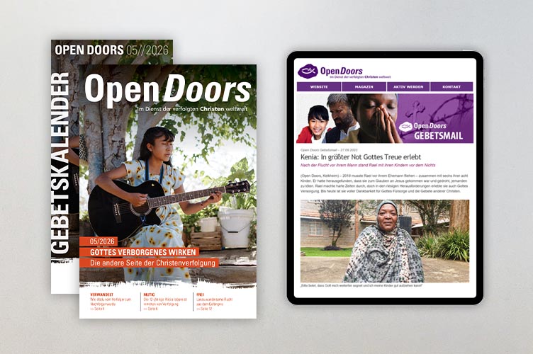 Produktabbildung des Open Doors Monatsmagazins und des Gebetskalenders für den aktuellen Monat.