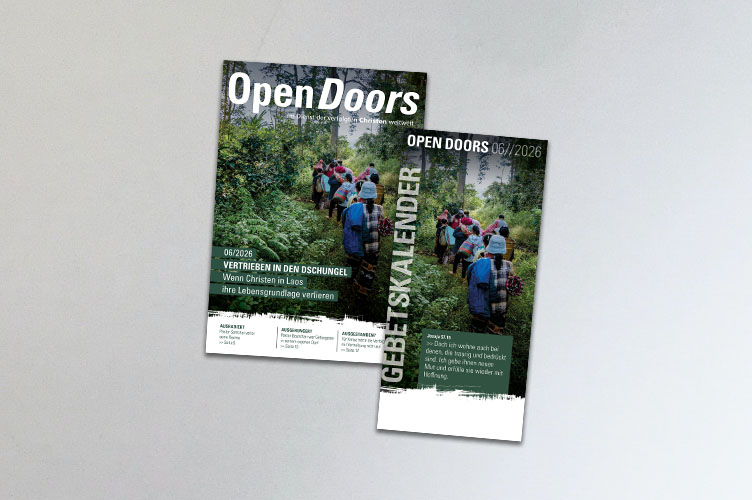 Produktabbildung des Open Doors Monatsmagazins und des Gebetskalenders für den aktuellen Monat.