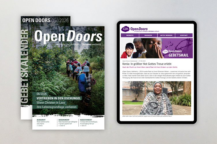 Produktabbildung des Open Doors Monatsmagazins und des Gebetskalenders für den aktuellen Monat.