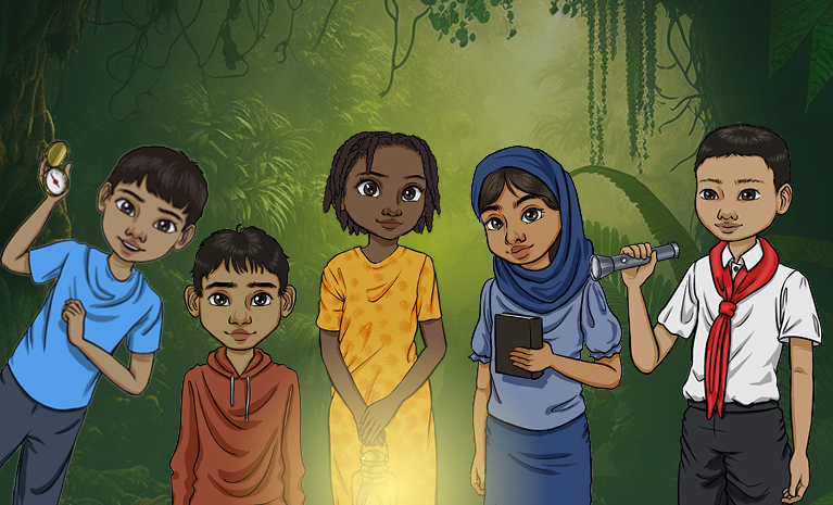 Fünf Secret Kids im Dschungel auf Expedition