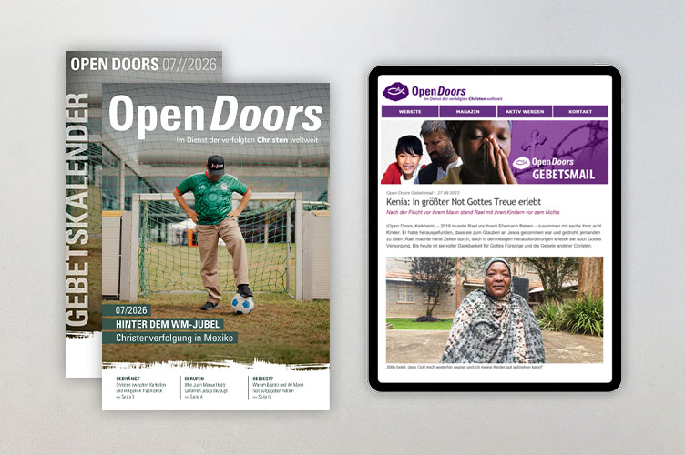 Produktabbildung des Open Doors Monatsmagazins und des Gebetskalenders für den aktuellen Monat.