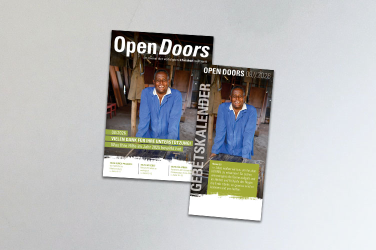 Produktabbildung des Open Doors Monatsmagazins und des Gebetskalenders für den aktuellen Monat.