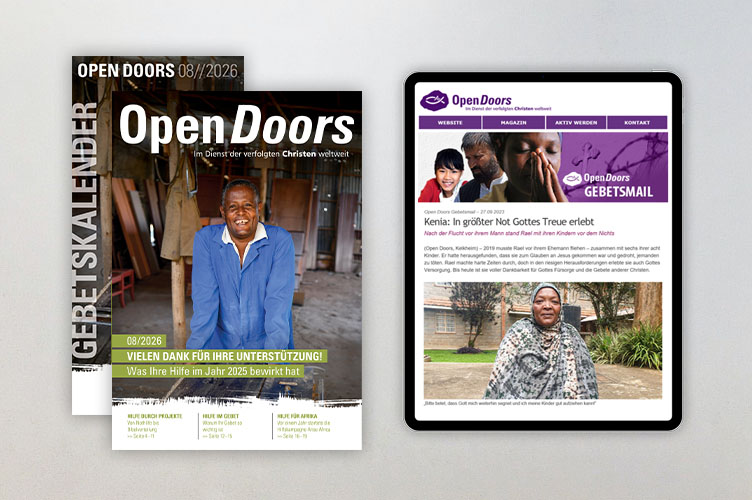 Produktabbildung des Open Doors Monatsmagazins und des Gebetskalenders für den aktuellen Monat.