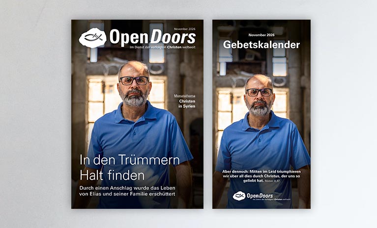 Produktabbildung des Open Doors Monatsmagazins und des Gebetskalenders für den aktuellen Monat.