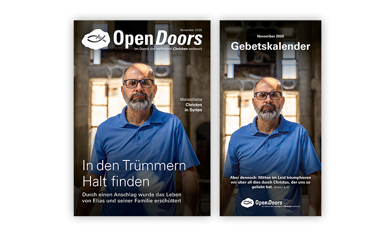 Produktabbildung des Open Doors Monatsmagazins und des Gebetskalenders für den aktuellen Monat.