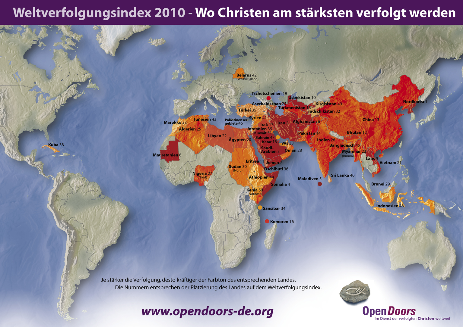Weltverfolgungskarte von Open Doors