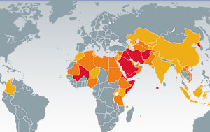 Weltkarte mit dem Verfolgungsindex