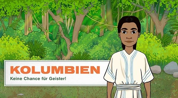Gezeichnet: Ein Kolumbianer der indigenen Bevölkerung steht vor dem Dschungel