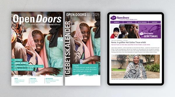 Produktabbildung des Open Doors Monatsmagazins und des Gebetskalenders für den aktuellen Monat.