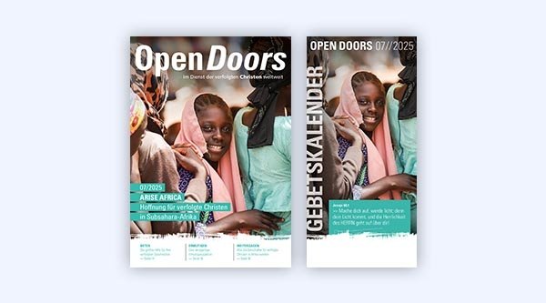 Produktabbildung des Open Doors Monatsmagazins und des Gebetskalenders für den aktuellen Monat.