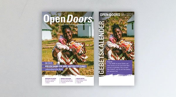 Produktabbildung des Open Doors Monatsmagazins und des Gebetskalenders für den aktuellen Monat.