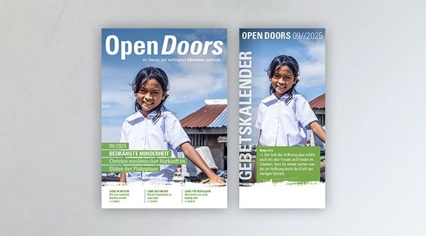 Produktabbildung des Open Doors Monatsmagazins und des Gebetskalenders für den aktuellen Monat.