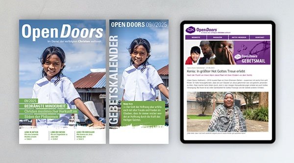 Produktabbildung des Open Doors Monatsmagazins und des Gebetskalenders für den aktuellen Monat.