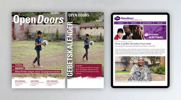 Produktabbildung des Open Doors Monatsmagazins und des Gebetskalenders für den aktuellen Monat.