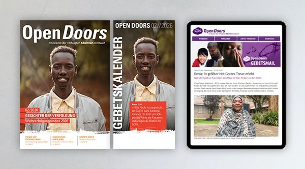 Produktabbildung des Open Doors Monatsmagazins und des Gebetskalenders für den aktuellen Monat.