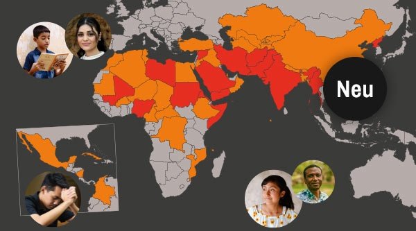 Karte zum Weltverfolgungsindex 2026 mit eingefärbten Ländern auf einer Weltkarte