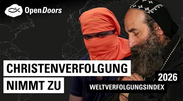 Thumbnail mit zwei Männern vor einer Weltkarte mit dem Titel „Christenverfolgung nimmt zu“