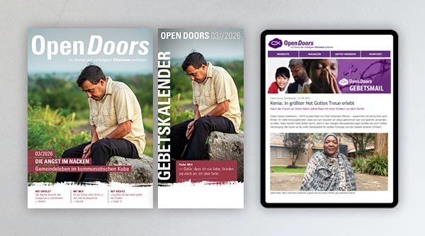 Produktabbildung des Open Doors Monatsmagazins und des Gebetskalenders für den aktuellen Monat.