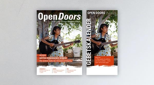 Produktabbildung des Open Doors Monatsmagazins und des Gebetskalenders für den aktuellen Monat.