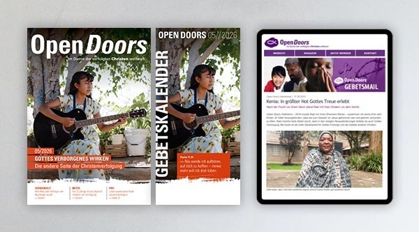 Produktabbildung des Open Doors Monatsmagazins und des Gebetskalenders für den aktuellen Monat.