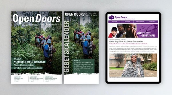 Produktabbildung des Open Doors Monatsmagazins und des Gebetskalenders für den aktuellen Monat.