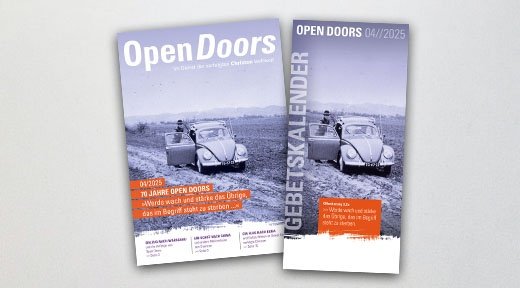 Produktabbildung des Open Doors Monatsmagazins und des Gebetskalenders für den aktuellen Monat.