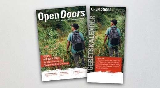 Produktabbildung des Open Doors Monatsmagazins und des Gebetskalenders für den aktuellen Monat.