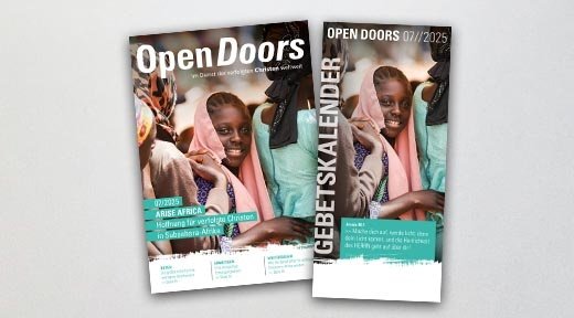 Produktabbildung des Open Doors Monatsmagazins und des Gebetskalenders für den aktuellen Monat.