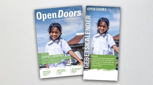 Produktabbildung des Open Doors Monatsmagazins und des Gebetskalenders für den aktuellen Monat.