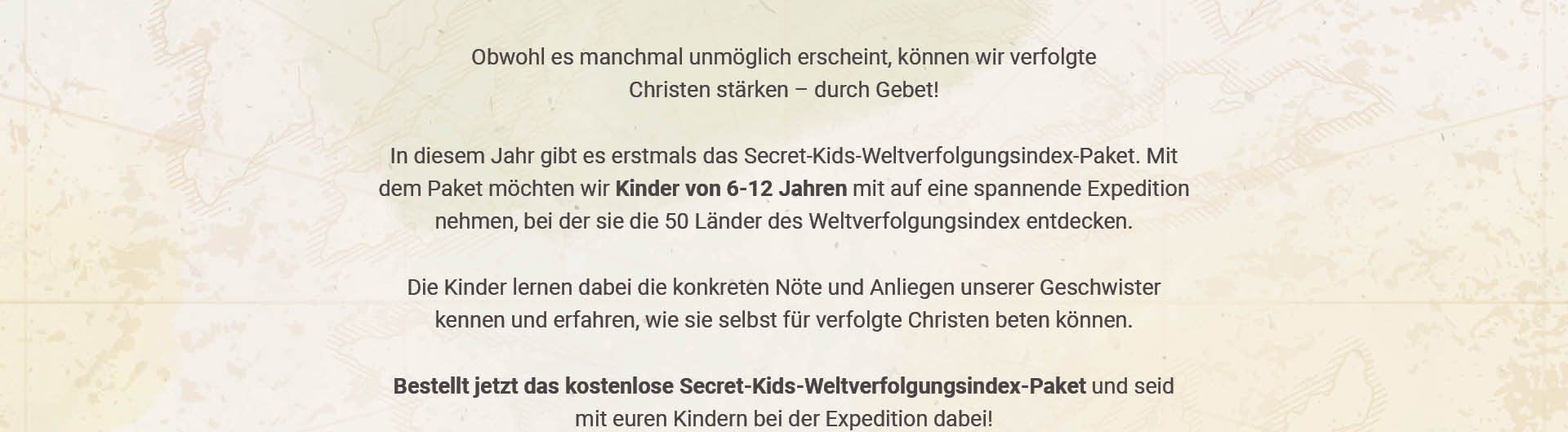 Einleitungstext zum Secret-Kids-Weltverfolgungsindex-Paket